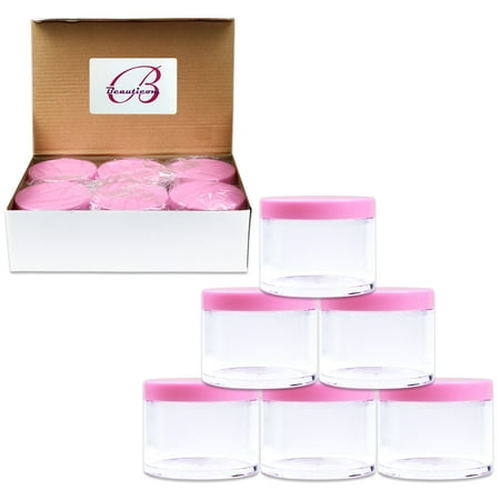 Beauticom 6 Jars High Quality 120 gram/ml 4 Oz Thick Acrylic Sample Container Jars - BPA Free (Pink)