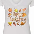 thumbnail image 4 of Inktastic Happy Thanksgiving Fall Leaves in Autumn Colors Women's V-Neck T-Shirt, 4 of 5