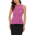 thumbnail image 1 of INSPIRE CHIC Women's Ruffle Neck Keyhole Back Sleeveless Floral Lace Peplum Top Purple S, 1 of 5