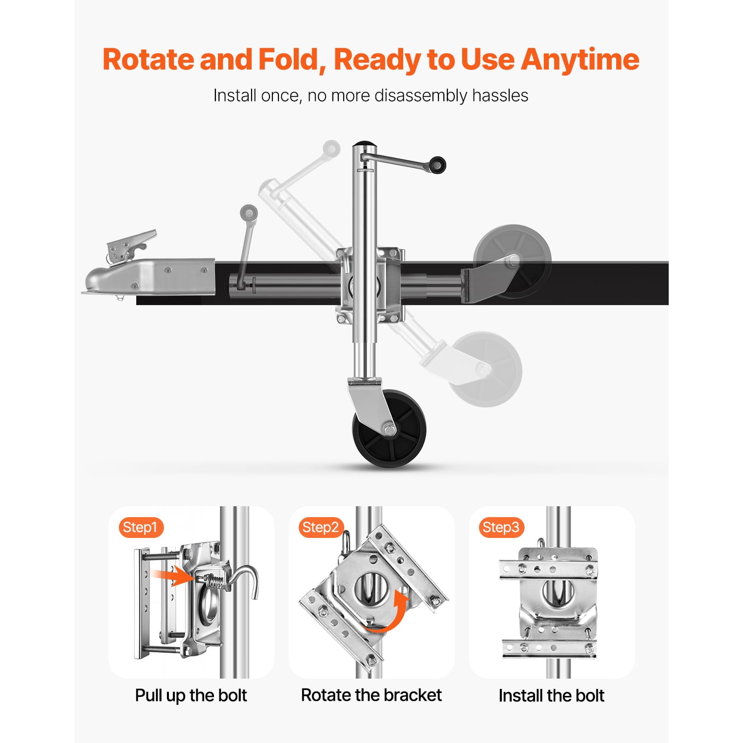KFFKFF Trailer Jack with Wheel, 1000 lbs Capacity, Durable Swivel Design with PP Wheel & Comfortable Handle, 10-inch Lift, Suitable for RVs, Boats, Horse Trailers, and Utility Trailers
