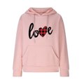 thumbnail image 4 of Hoodies for Women Graphic Heart Print Cute Long Sleeve Waffle Drawstring Pullover Spring Fall Sweatshirts with Pockets(Pink,XL), 4 of 5