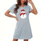 thumbnail image 1 of Camisón corto navideño para mujer, talla grande, cuello redondo, manga corta, estampado en el pecho, vestido de noche para mujer, 1 of 3