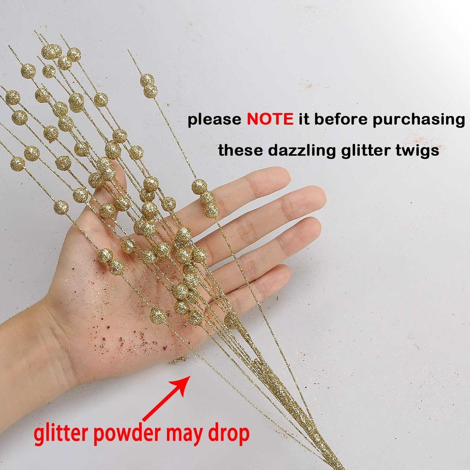 LQQBOX 10 Gold Artificial Glitter Berry Dry Ornaments 19.7 inch Fake Christmas Pick Decorative Glitter Stick Vase Christmas Tree DIY Wreath Crafts Fireplace Decoration
