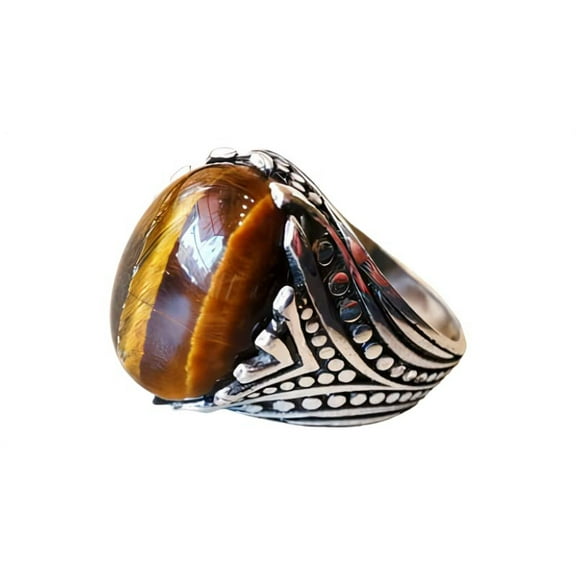 Tiger Eye Mans Ring, Natural Tiger Eye Ring, Designer Ring, Silver Jewelry, 925 Silver Ring, Birthday Gift, Heavy Mens Ring, Arabic Design, Ottoman Style Ring, Christmas, Turkey Mens Signet Ring
