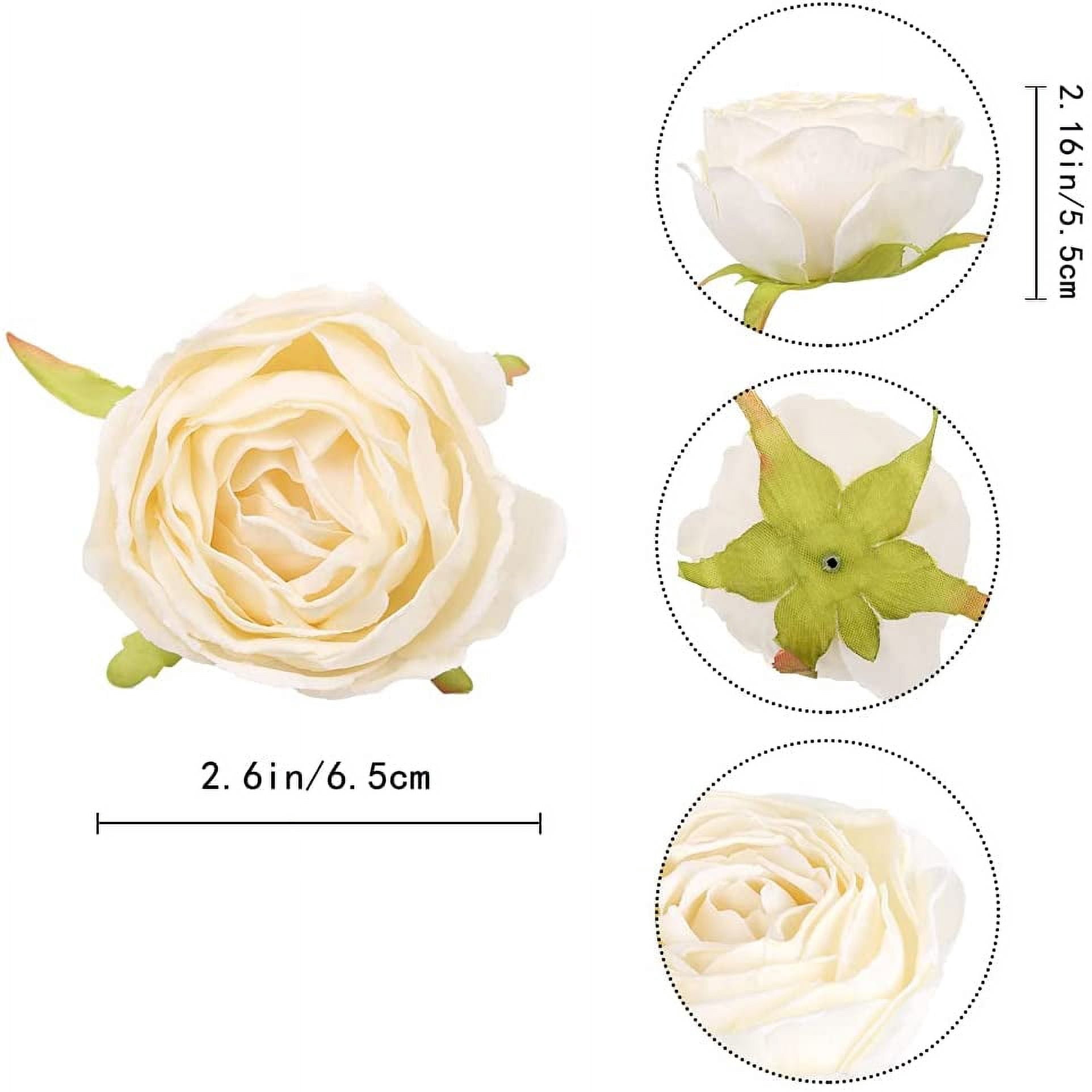 White Roses Artificial Flowers Heads Bulk, Vintage Dried Flowers Artificial Rose Heads Silk Fake Rose for Wedding Centerpieces for Dining Table Decor Wall Flowers Decorations (Off White)