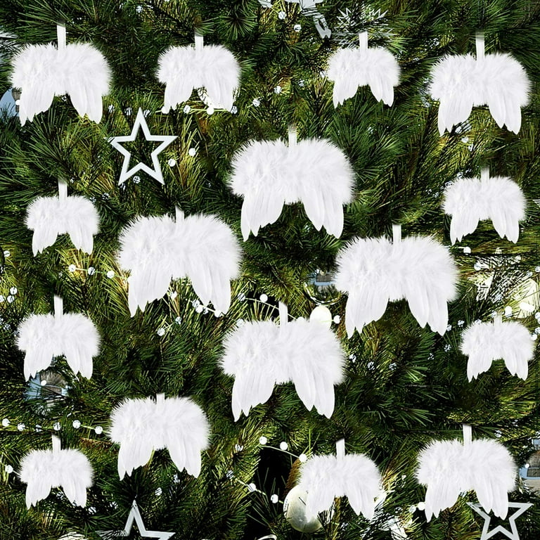 ELECLAND 12 Pcs White Feather Christmas Decorations Vintage Feather  Christmas Ornaments Angel White Feather Wings Tree Decoration for DIY Craft