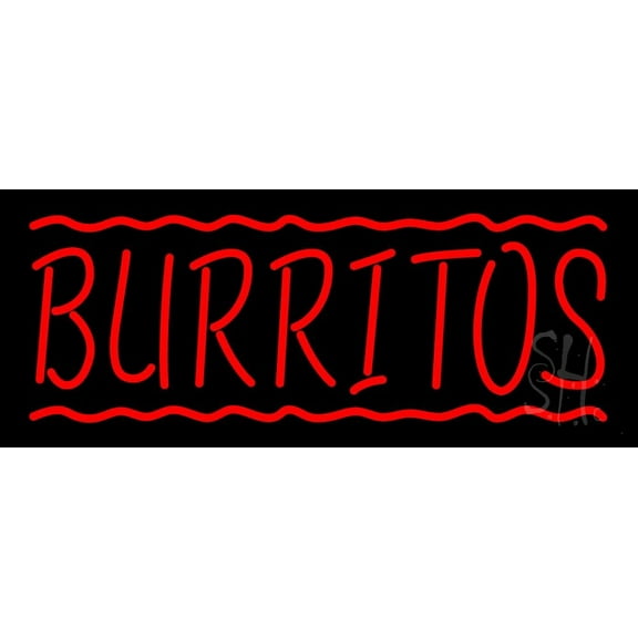 Burritos LED Neon Sign 13 x 32 - inches, Black Square Cut Acrylic Backing, with Dimmer - Bright and Premium built indoor LED Neon Sign for restaurant window and interior decor.