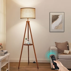 Outon 63" Wood Tripod Floor Lamp With Shelves