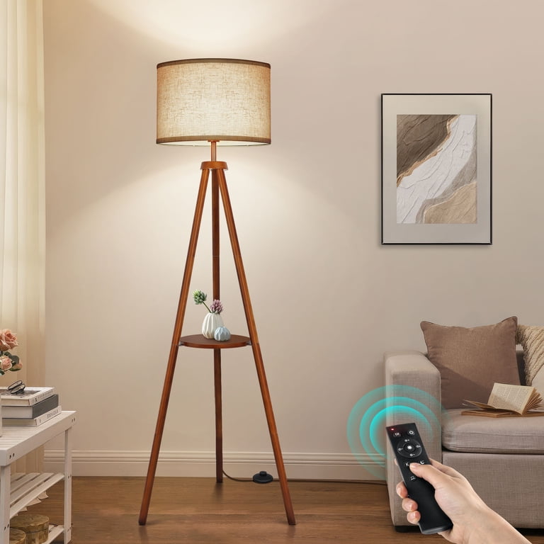 Outon 63" Wood Tripod Floor Lamp With Shelves photo 1