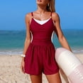 thumbnail image 4 of COMVALUE Swim Romper Women One Piece Swimsuit Tummy Control Bathing Suit Modest Full Coverage Swimwear with Shorts Pockets (Wine, XXL), 4 of 5