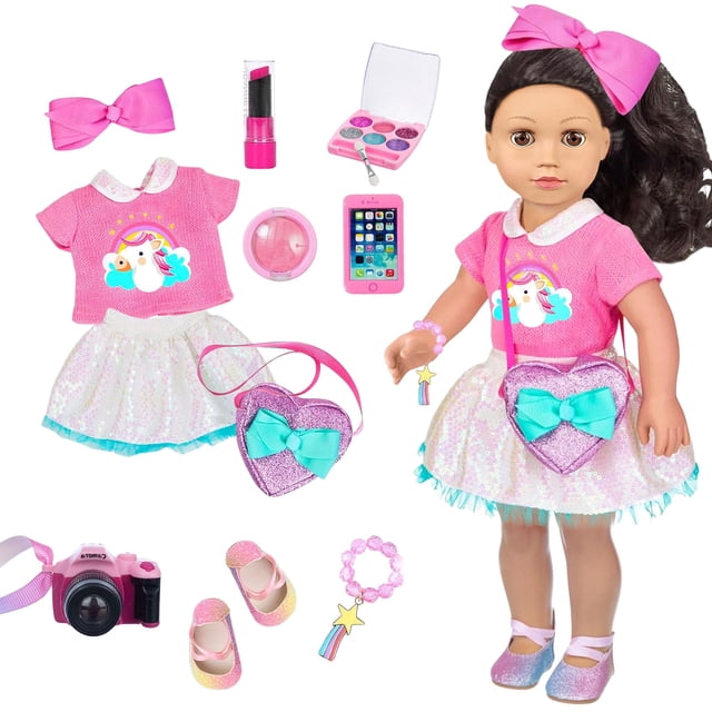 Set de ropa y accesorios de maquillaje para muñecas American de 18 pulgadas