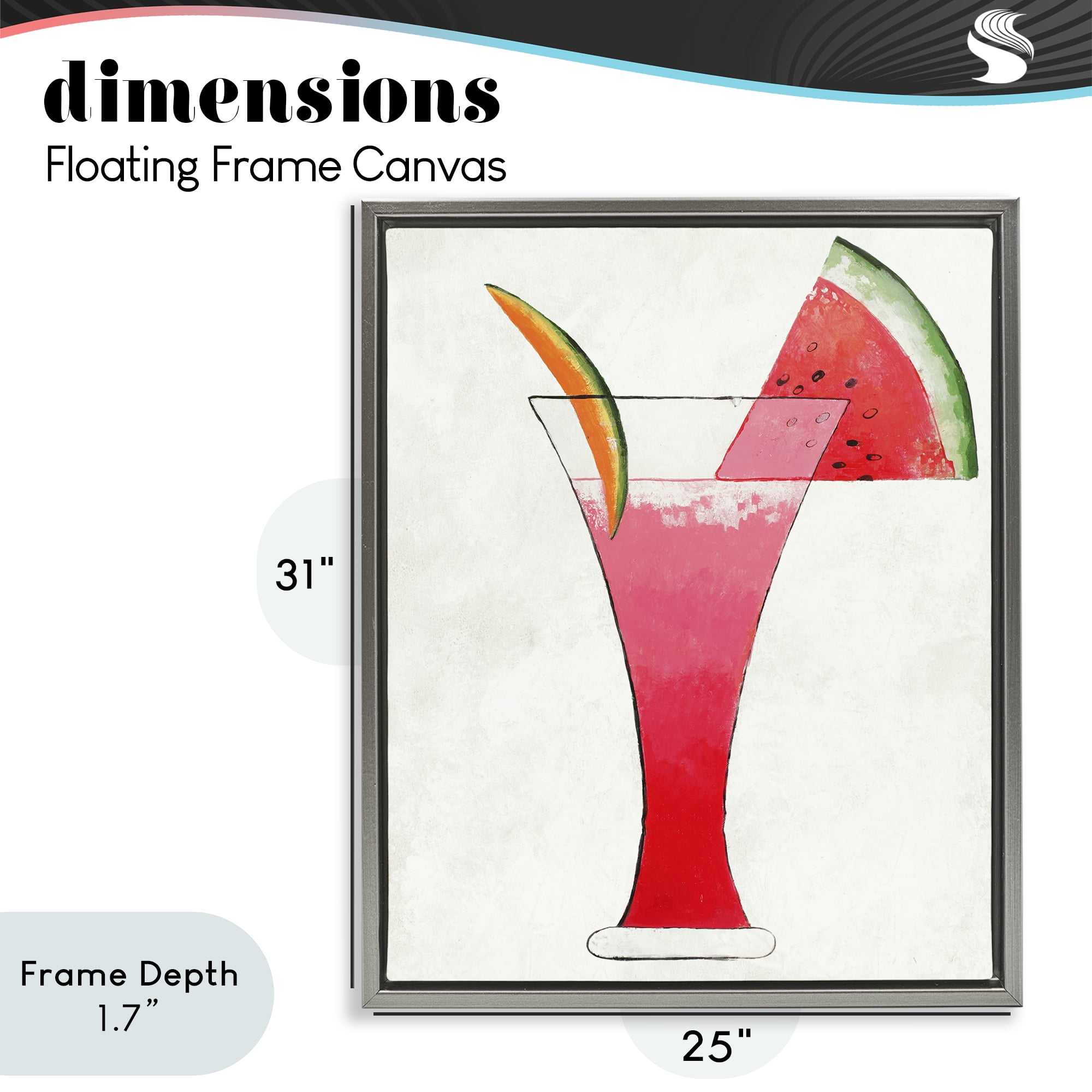 Stupell Industries Summer Cocktail Watermelon Slice Gray Framed Floater Canvas Wall Art, design by Lorenzo Collective