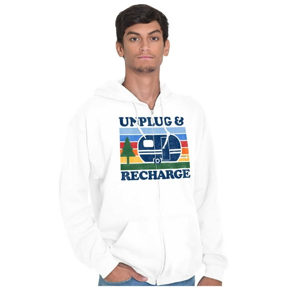 Refresh Recharge Outdoors Camp Lover Unisex Fleece Graphic Zip Up Hoodie Brisco Brands 3X