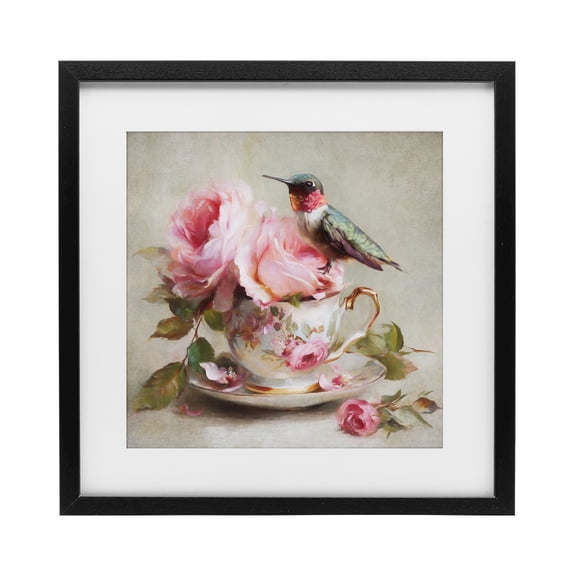 Stupell Industries Hummingbird & Tea Cup Black Framed Print Under Glass, design by Tina LeCour