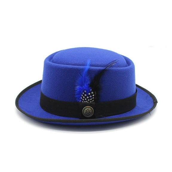 lanema Fedora Hats for Men Womens Wide Brim Panama Hat with Belt & Feathers Adult Solid Color Woolen Fedora Hat