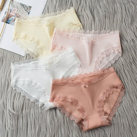 

Jiaroswwei Mid-rise Briefs Thin Breathable Lace Decor Panties for Inner Wear