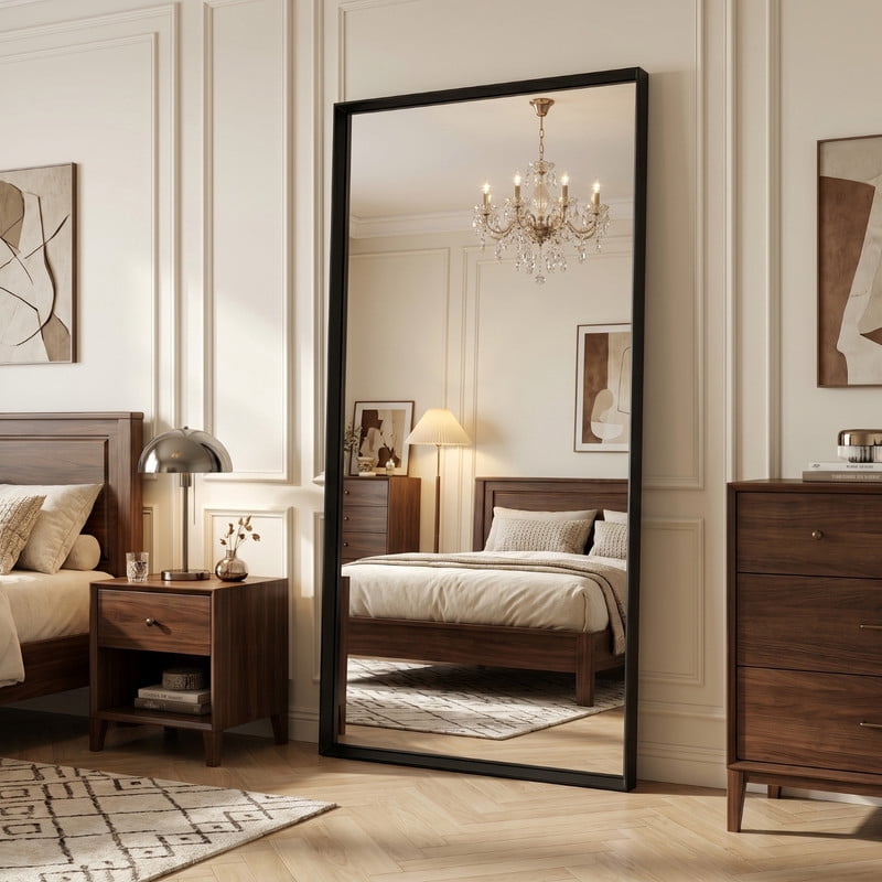 Easy4Home 21"x64" Rectangle Full Length Dressing Mirror Floor Standing Mirror Wall Mounted with Deep Frame,Black