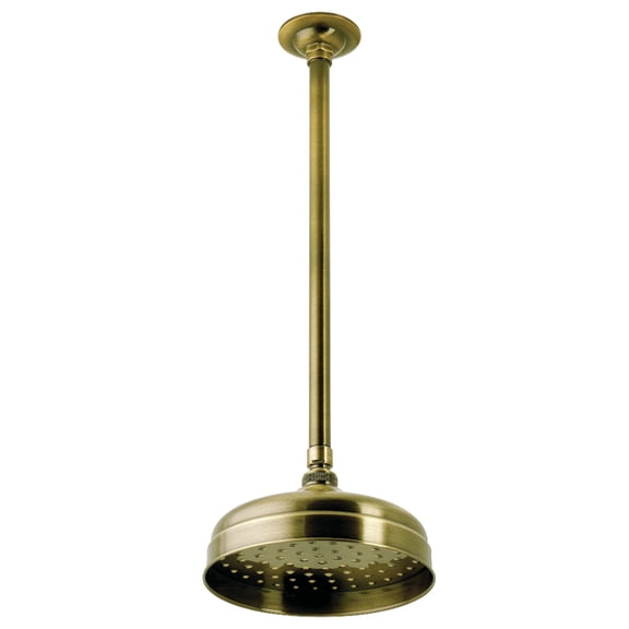 Kingston Brass K124K23 Trimscape 8" Round Brass Shower Head with 17" Ceiling Mounted Shower Arm, Antique Brass