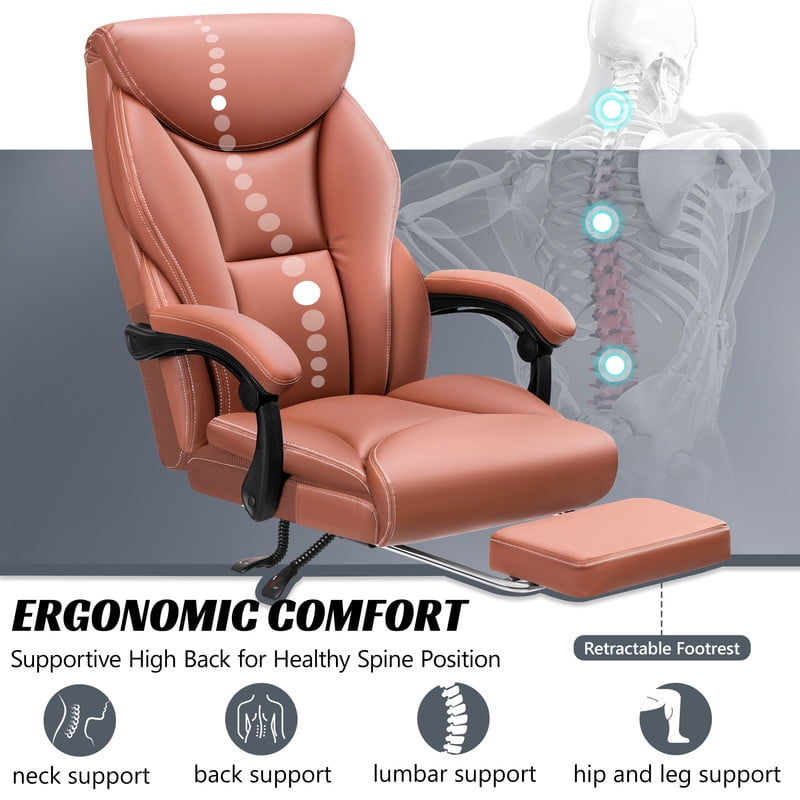 ATHOPE Leather Office Chair 400Lbs, Executive Office Chair with Footrest High Back Support, Big and Tall Ergonomic Desk Chair, Adjustment Computer Chair 360°Swivel Free, Brown