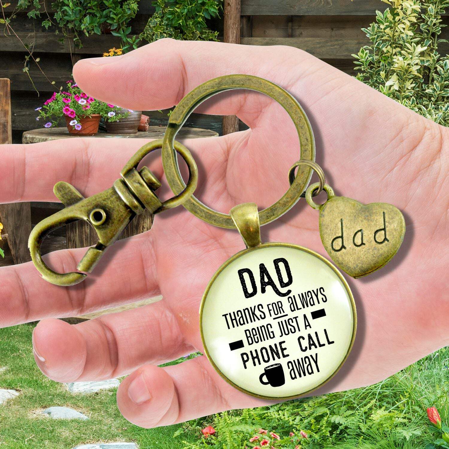 Father Gutsy Goodness Bronze Keychain Dad Thanks Being Just A Phone Call Away Love From Daughter Gift