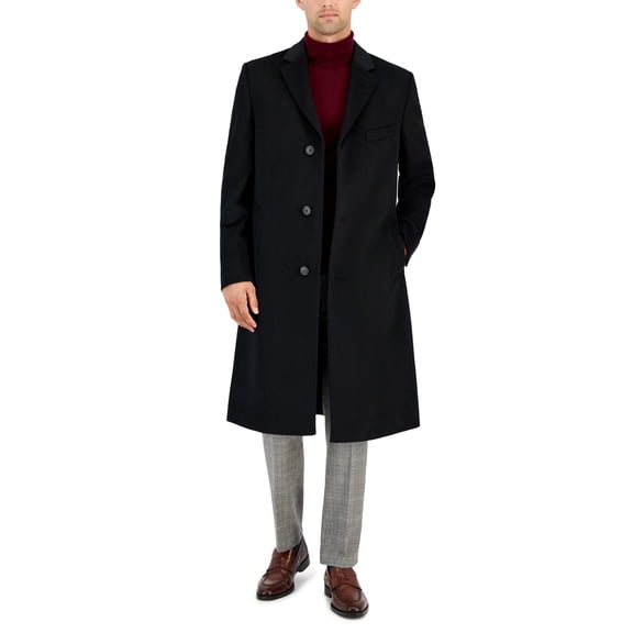 Michael Kors Men's Classic-Fit Solid Wool Blend Overcoat Coat 44 L Black