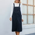 thumbnail image 4 of Defitshape Women's Overall Denim Dress Midi Strap Dress Jean Jumper Summer Sleeveless Casual Pocket Fashion Blue Medium, 4 of 4