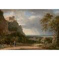 thumbnail image 2 of de Valenciennes, Pierre-Henri 14x11 Gold Ornate Wood Framed with Double Matting Museum Art Print Titled - Classical Landscape with Figures and Sculpture, 2 of 4