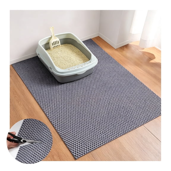 RLESO Cat Litter Mat-Cut to Fit Any Place,40"X28"Large Litter Trapping Mat for Litter Box,Easy to Clean,Waterproof&Non-Slip Kitty Pad,Scatter Control to Protect the Floor(Grey)