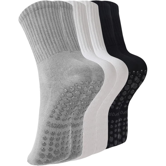 BONANGEL Pilates Socks with Grips for Women, 3 Pairs Womens Grippy Yoga Ballet Barre Hospital Gym Athletic Socks