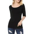 thumbnail image 5 of INSPIRE CHIC Women's Boat Neck Tops Half Sleeves Fitted Layering Soft T-Shirt S Black, 5 of 9