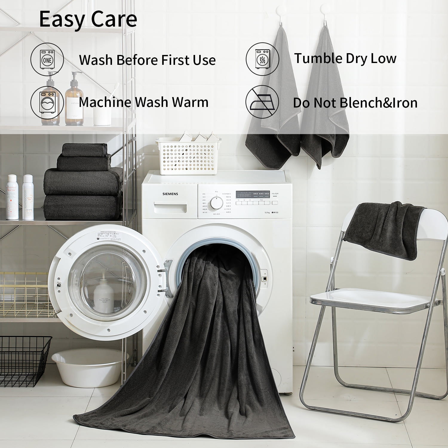Beartech 8 Piece Bath Towels Set-2 Bath sheet,2 Hand Towel,4 Washcloths,Soft Lightweight Family Towel Highly Absorbent Microfiber Towel Quickly Dry & Less Lint Shower towel for Bathroom-Black