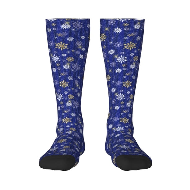 Balery Golden Snowflakes Royal Blue Calcetines novedosos Calcetines deportivos Calcetines hasta la rodilla Calcetines de algodón Calcetines originales y geniales