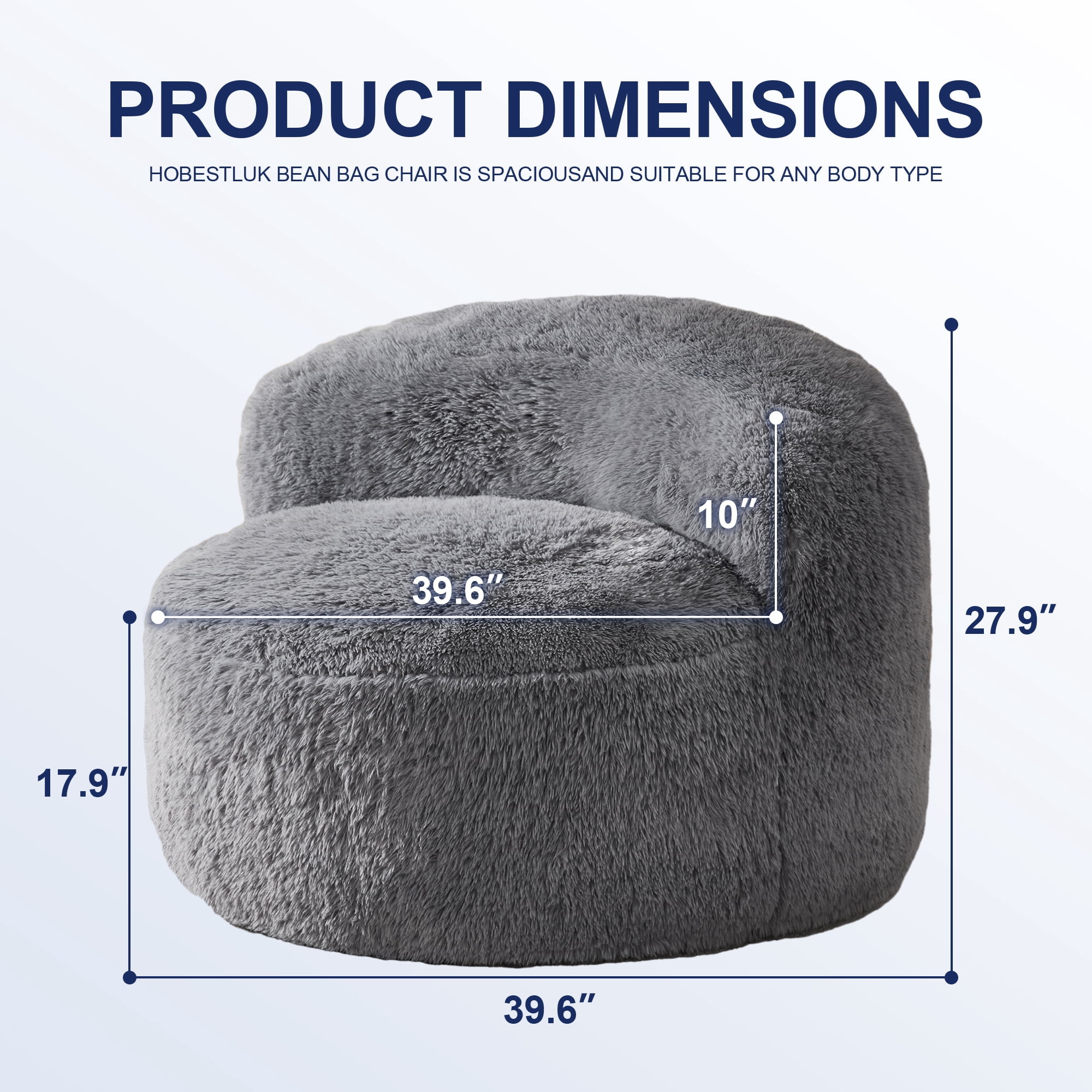 Hobestluk Bean Bag Chair Big Bean Bag Chairs for Adults Giant Adult Bean Bag Chair with Foam Filler Large Beanbags with Stuffed Back Lazy Sofa, Grey -Standard