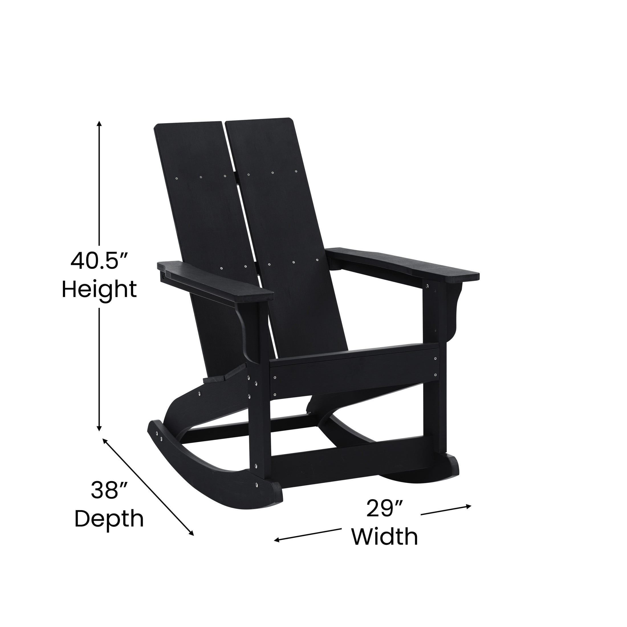 Flash Furniture Finn Poly Resin Rocking Adirondack Chair - Black