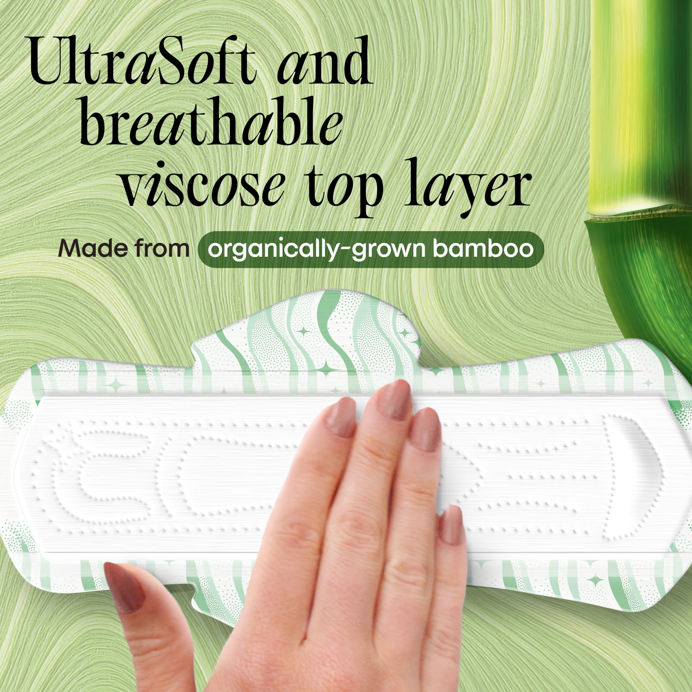 Kotex Bamboo Ultra Thin Overnight Pads with Wings, 24 Count