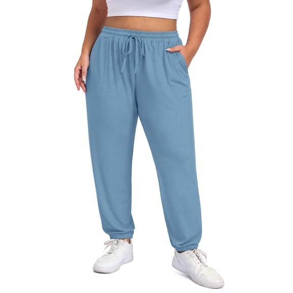 Gleelist Women's Plus Size Tapered Lounge Pants Adjustable Drawstring Soft Casual Comfy Pants Elastic Cuff Ankle With Pockets (XL-5XL）