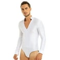 thumbnail image 3 of Fldy Men's Dance Shiny Rhinestones Bodysuit Shirt Ballroom Salsa Samba Latin Tops Leotard White Large, 3 of 7