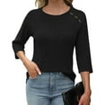 thumbnail image 2 of FAIWAD Sweaters for Women 3/4 Sleeve Crew Neck Button Pullover Loose Casual Lightweight Blouses, 2 of 6