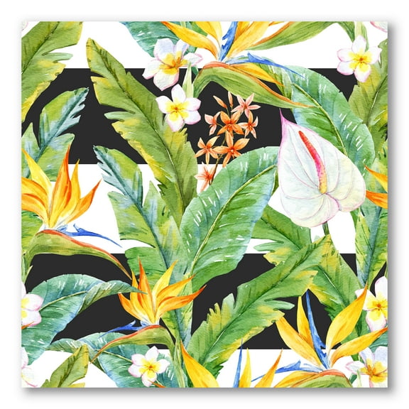 Designart ' Yellow Flowers and Tropical Foliage IV ' Modern Canvas Wall Art Print