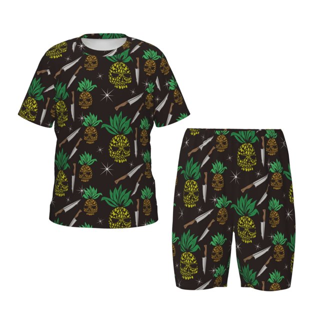 Fotbe Pineapples Pijama Estampada de 2 Piezas para Niños – Ropa de Dormir de Manga Corta Cómoda para Niños y Niñas, Camiseta y Shorts de Algodón-X-Large
