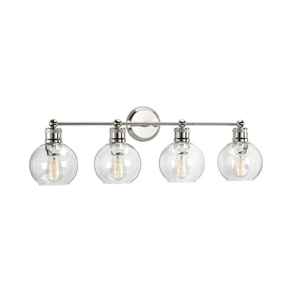 Hansford Collection Four-Light Polished Nickel Clear Glass Coastal Bath Vanity Light