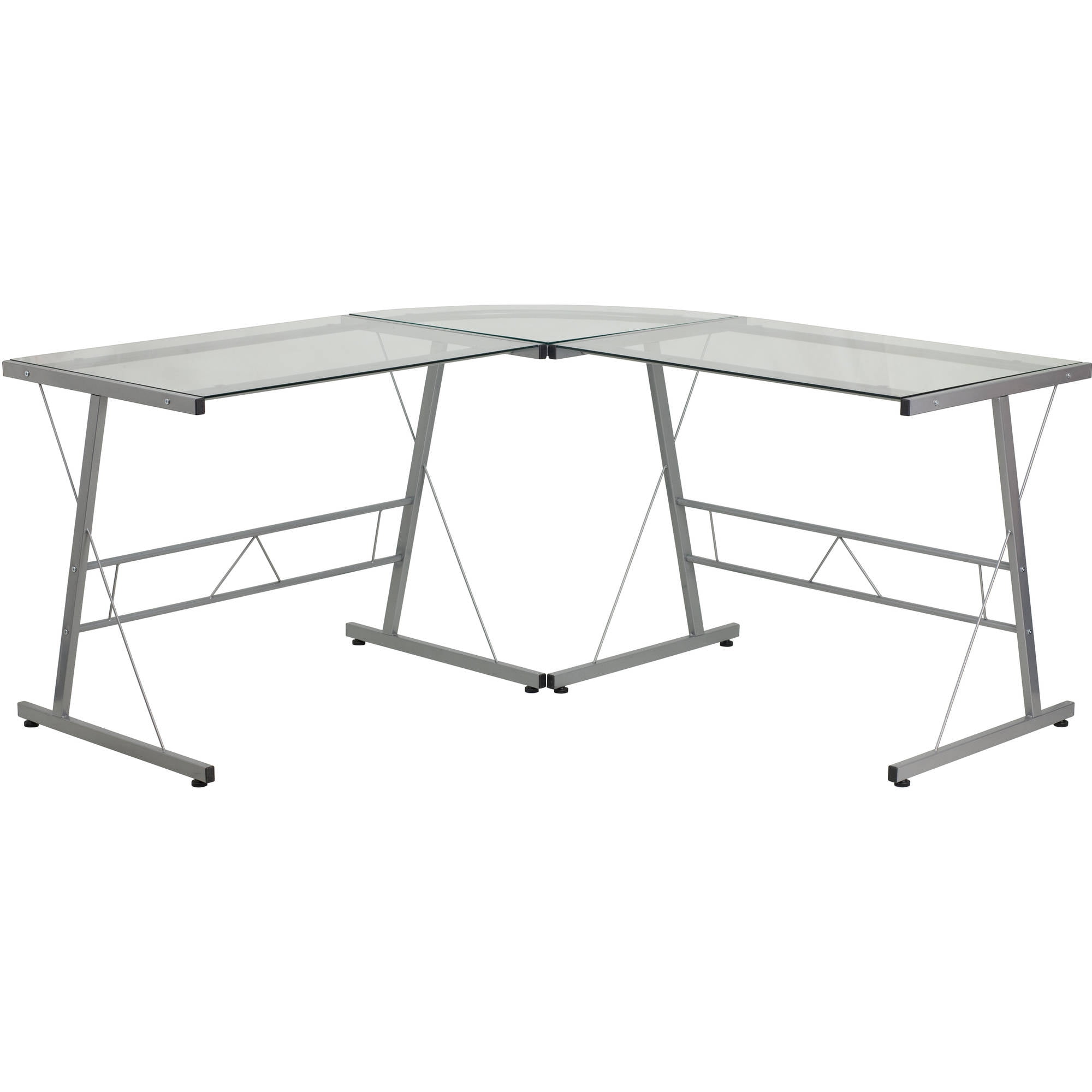Flash Furniture Glass L Shape Computer Desk With Silver Frame Finish
