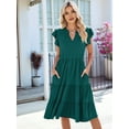 thumbnail image 5 of Women'S Summer Dress V Neck Short Sleeve Midi Sundress Flowy Tiered Beach Dresses with Pockets Dark Green S, 5 of 9