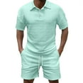 thumbnail image 3 of VBTAPA Men's Summer Casual Polo Shirt and Shorts Set Short Sleeve 2 Piece Outfits Fashion Athletic Tracksuit Sweatsuit with Pockets Mint Green S, 3 of 7