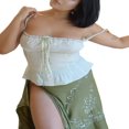 thumbnail image 1 of Women Y2k Fairycore Suspender Ruffled Hem Vest Tops E-Girl 2000s Tie-up Sling Ruched Square Neck Crop Camis Tops, 1 of 6