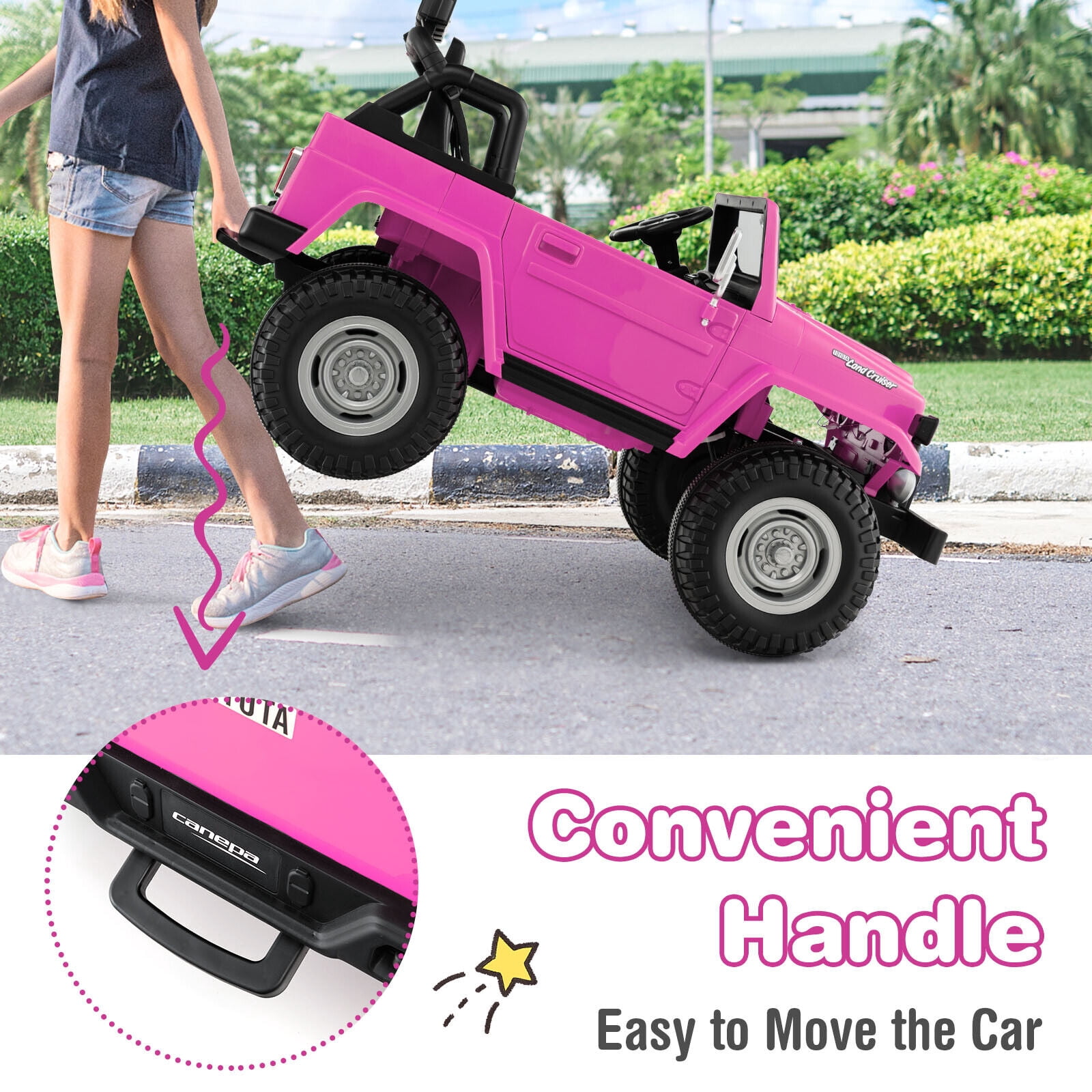 Gymax 2 Seater Ride On Truck Car 12V Licensed Toyota FJ40 RC w/ Laser Light & Music Pink