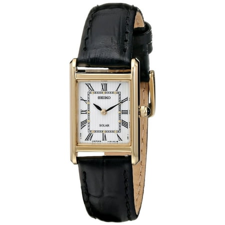 Womens Solar Stainless Steel Case Leather Strap White Dial Gold Watch - (Best Steel Strap Watches)