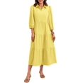 thumbnail image 2 of Womens Casual 3/ 4 Sleeve Shirt Dress Button Down V Neck Tiered Collared Flowy Maxi Dress, 2 of 6