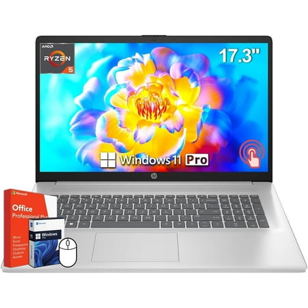 HP 17 inch Touchscreen Laptop, MS Office Lifetime License & Windows 11 Pro, AMD Ryzen 5 7530U, 16GB DDR4 RAM, 512GB SSD, 17.3" Touch HD+ Display, AMD Radeon Graphics, Anti-Glare