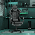 thumbnail image 3 of Soontrans Massage Gaming Chair with Footrest, Ergonomic Leather Office Chair with Lumbar Support & Headrest, Black, 3 of 8